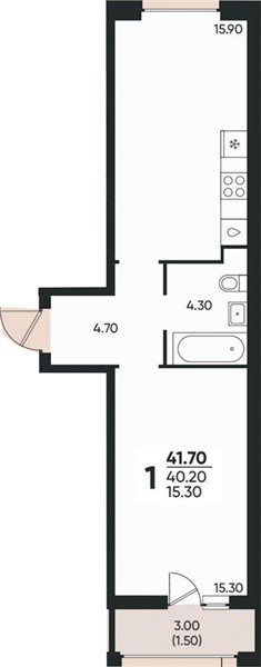 Фото №1: 1-комнатная квартира 41 м² - Краснодар, жилой комплекс Архитектор, мкр. Прикубанский внутригородской округ, ул. Доблести, 8к1