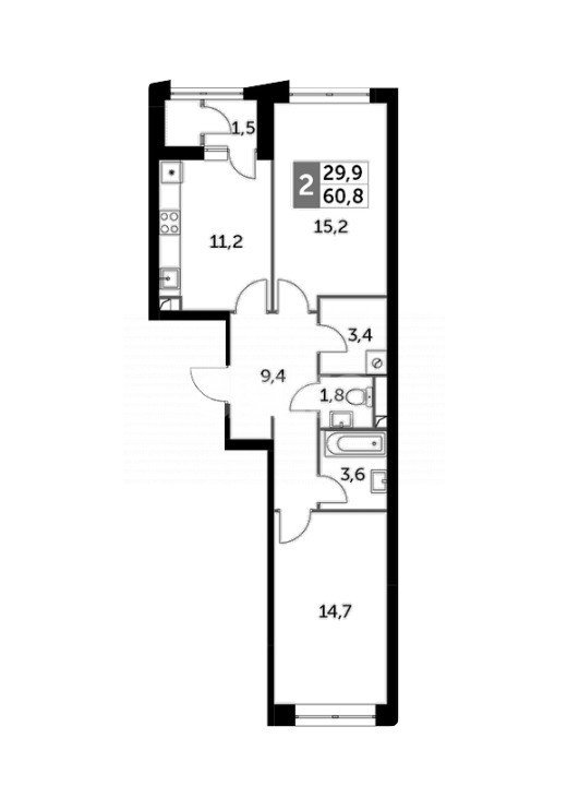 Фото №1: 2-комнатная квартира 60 м² - Москва, ЖК Скай Гарден, пр-д Строительный, 9с9