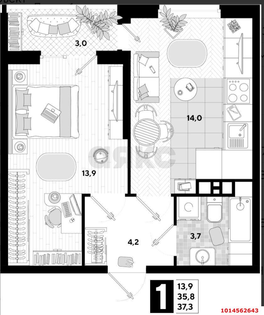 Фото №12: 1-комнатная квартира 39 м² - Краснодар, жилой комплекс Самолёт-2, ул. Западный Обход, 57