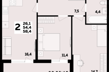 Фото №1: 2-комнатная квартира 58 м² - Яблоновский, мкр. ЖК Мегасити, 