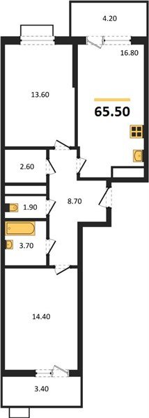 Фото №1: 2-комнатная квартира 65 м² - Яблоновский, мкр. ЖК Мегасити