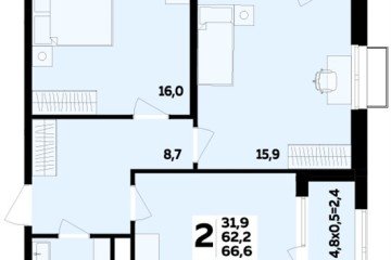 Фото №1: 2-комнатная квартира 66 м² - Яблоновский, мкр. ЖК Мегасити, 