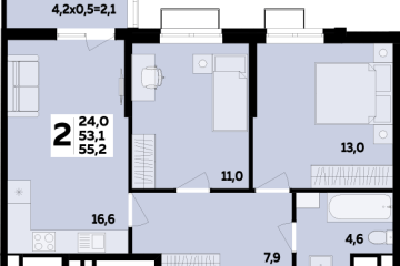 Фото №1: 2-комнатная квартира 55 м² - Яблоновский, мкр. ЖК Мегасити, 