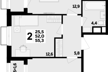 Фото №1: 2-комнатная квартира 55 м² - Яблоновский, мкр. ЖК Мегасити, 