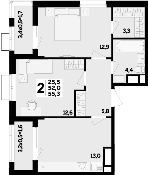 Фото №1: 2-комнатная квартира 55 м² - Яблоновский, мкр. ЖК Мегасити
