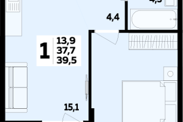 Фото №1: 1-комнатная квартира 39 м² - Новая Адыгея, 