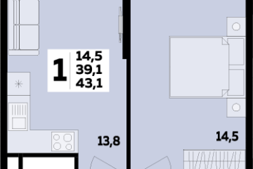 Фото №1: 1-комнатная квартира 43 м² - Новая Адыгея, 