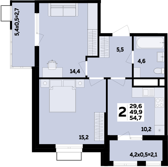 Фото №1: 2-комнатная квартира 54 м² - Новая Адыгея, 