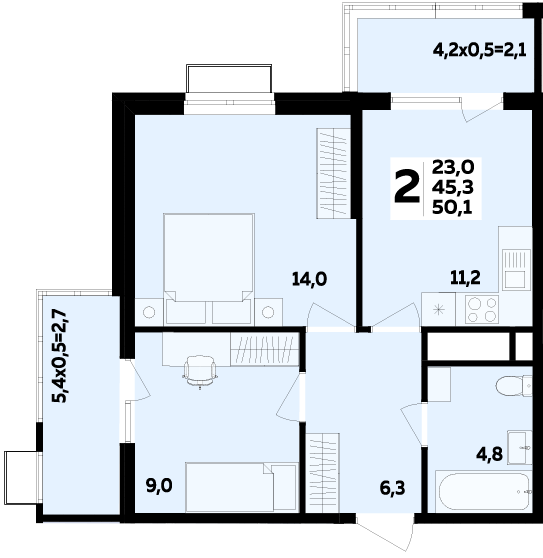 Фото №1: 2-комнатная квартира 50 м² - Новая Адыгея, 