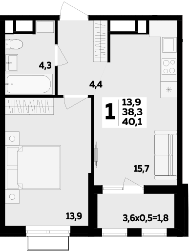 Фото №1: 1-комнатная квартира 40 м² - Новая Адыгея, 