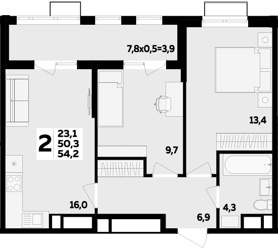Фото №1: 2-комнатная квартира 54 м² - Новая Адыгея, 