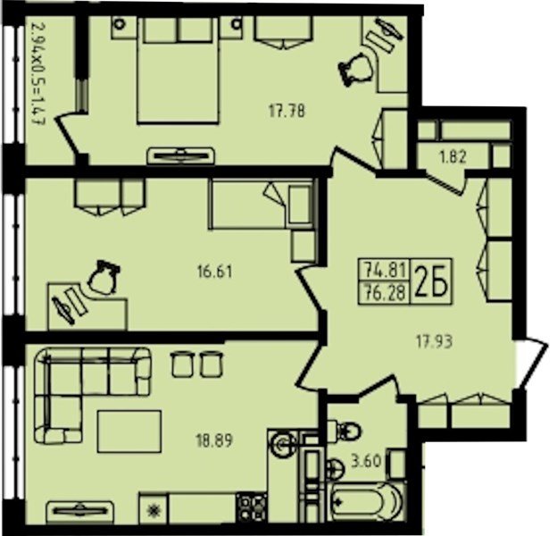 Фото №1: 2-комнатная квартира 76 м² - Майкоп