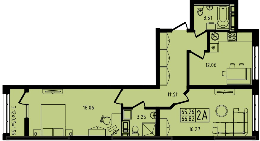 Фото №1: 2-комнатная квартира 66 м² - Майкоп
