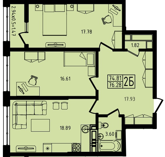 Фото №1: 2-комнатная квартира 76 м² - Майкоп