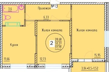 Фото №1: 2-комнатная квартира 51 м² - Краснодар, мкр. Карасунский внутригородской округ, 