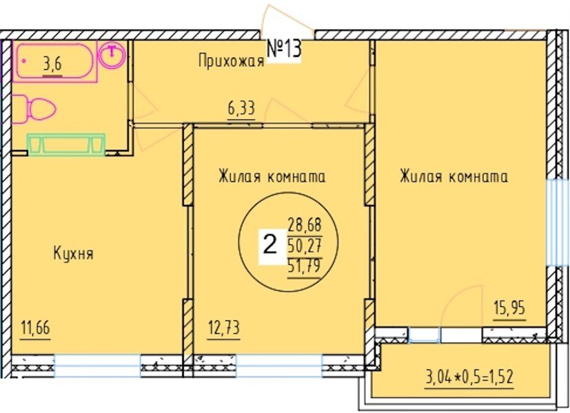 Фото №1: 2-комнатная квартира 51 м² - Краснодар, мкр. Карасунский внутригородской округ
