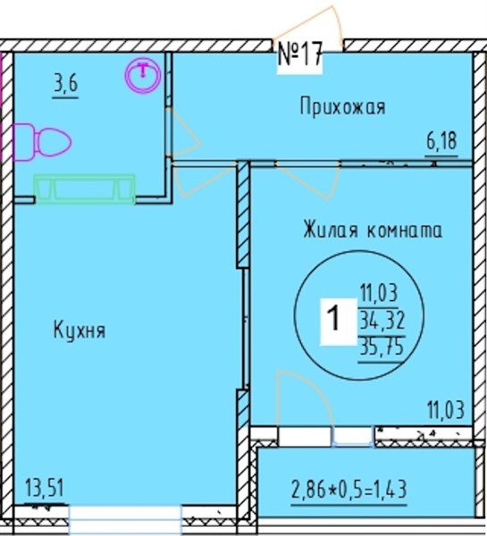 Фото №1: 1-комнатная квартира 35 м² - Краснодар, мкр. Карасунский внутригородской округ
