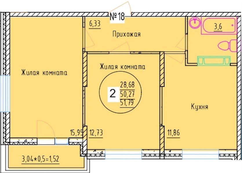 Фото №1: 2-комнатная квартира 51 м² - Краснодар, мкр. Карасунский внутригородской округ