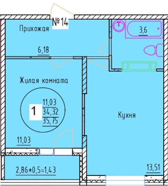 Фото №1: 1-комнатная квартира 35 м² - Краснодар, мкр. Карасунский внутригородской округ