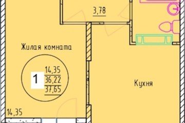 Фото №1: 1-комнатная квартира 37 м² - Краснодар, мкр. Карасунский внутригородской округ, 