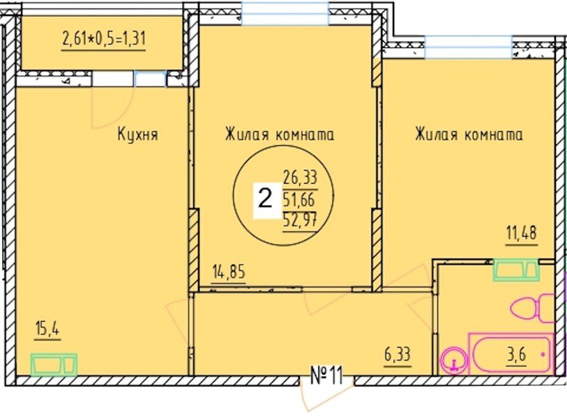 Фото №1: 2-комнатная квартира 52 м² - Краснодар, мкр. Карасунский внутригородской округ