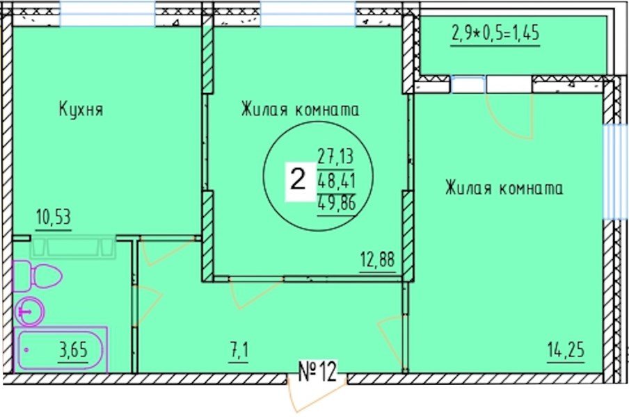Фото №1: 2-комнатная квартира 49 м² - Краснодар, мкр. Карасунский внутригородской округ