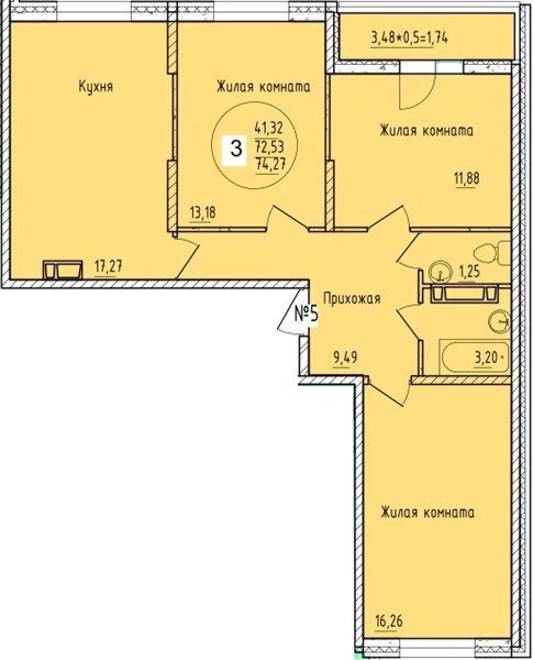 Фото №1: 3-комнатная квартира 74 м² - Краснодар, мкр. Карасунский внутригородской округ