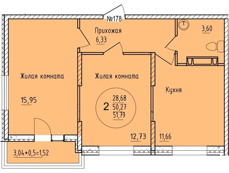 Фото №1: 2-комнатная квартира 51 м² - Краснодар, мкр. Карасунский внутригородской округ