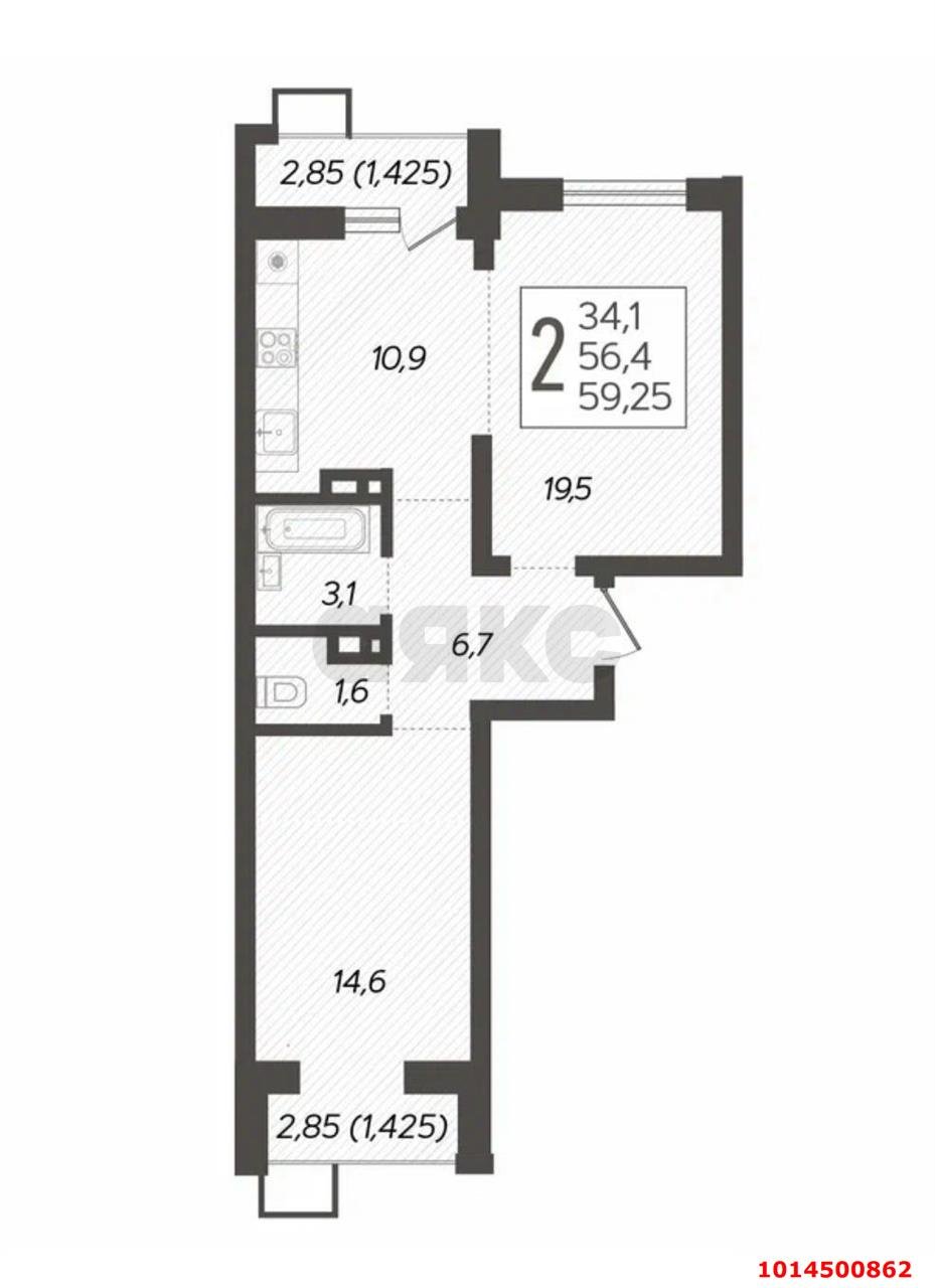 Фото №3: 2-комнатная квартира 60 м² - Краснодар, жилой комплекс Новелла, ул. Питерская, 40