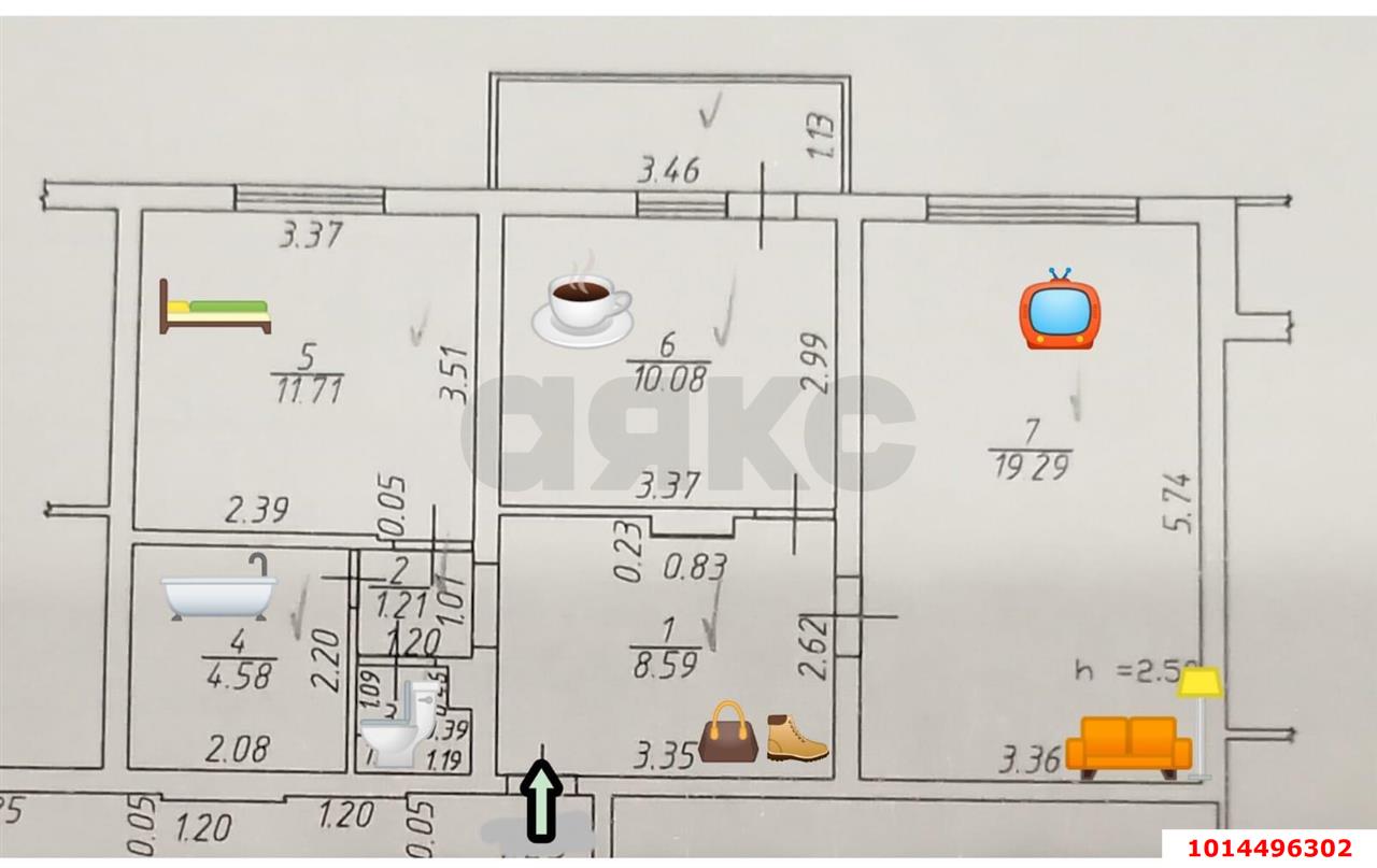 Фото №4: 2-комнатная квартира 60 м² - Краснодар, Краевая Клиническая Больница, ул. Восточно-Кругликовская, 69