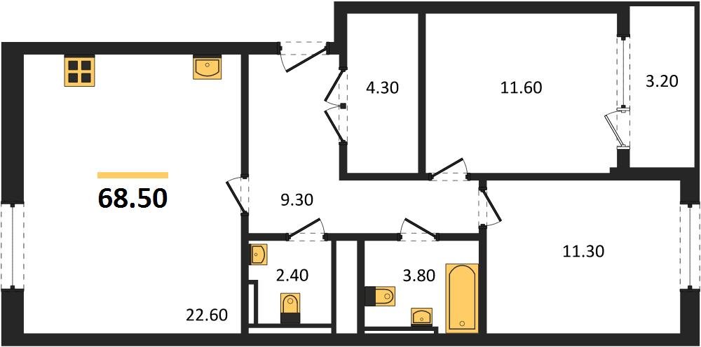 Фото №1: 2-комнатная квартира 68 м² - Краснодар, квартал Самолёт, 