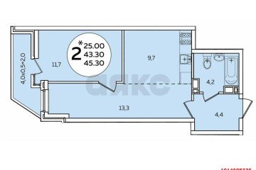 Фото №2: 1-комнатная квартира 45 м² - Краснодар, мкр. жилой комплекс Дружный, б-р Адмиралтейский, 3к2