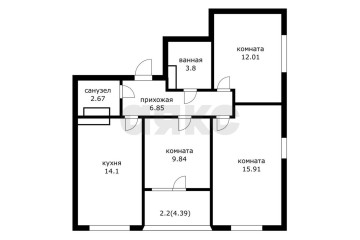 Фото №2: 3-комнатная квартира 69 м² - Краснодар, мкр. жилой комплекс Народные Кварталы, ул. Народная, 54лит1