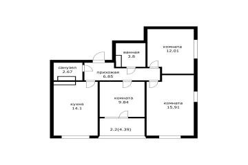 Фото №2: 3-комнатная квартира 65 м² - Краснодар, мкр. жилой комплекс Народные Кварталы, ул. Народная, 54лит1