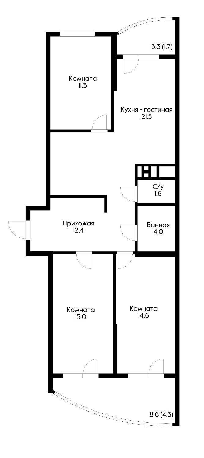 Фото №8: 3-комнатная квартира 81 м² - Краснодар, Россинского, Прикубанский внутригородской округ, мкр. жилой комплекс Атлант, ул. Адмирала Крузенштерна, 6