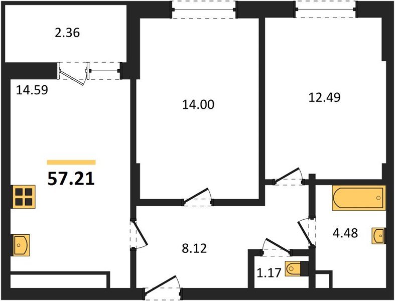 Фото №1: 2-комнатная квартира 57 м² - Знаменский, Родные Просторы, 