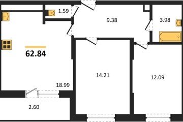 Фото №1: 2-комнатная квартира 62 м² - Знаменский, мкр. Родные Просторы, 