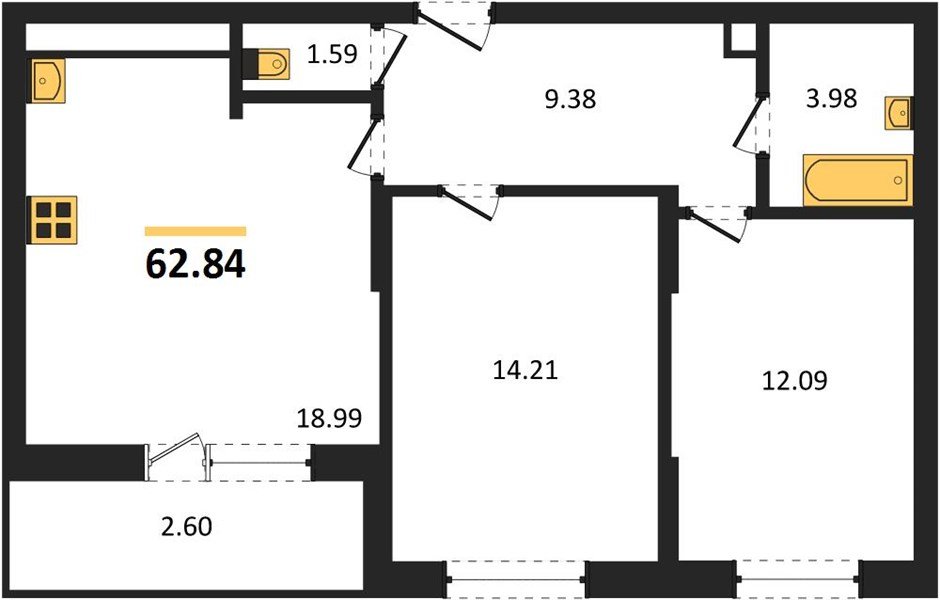 Фото №1: 2-комнатная квартира 62 м² - Знаменский, Родные Просторы, 