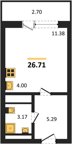 Фото №1: Студия 26 м² - Знаменский, Родные Просторы, 
