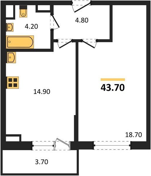 Фото №1: 1-комнатная квартира 43 м² - Краснодар, жилой комплекс Бауинвест, ул. Героя Владислава Посадского, 14/1