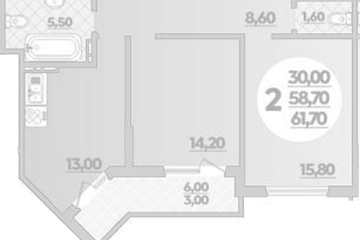 Фото №1: 2-комнатная квартира 61 м² - Краснодар, мкр. жилой комплекс Бауинвест, ул. Героев-Разведчиков, 11/1