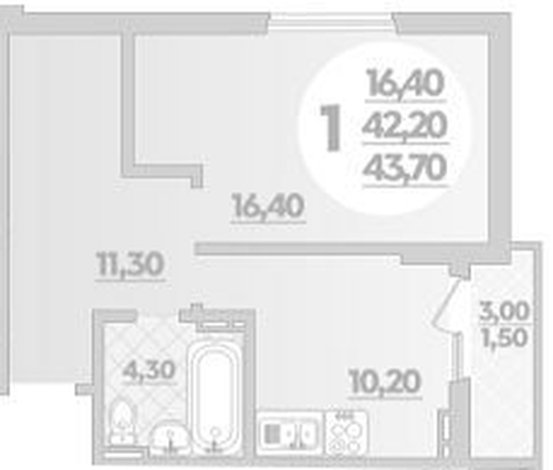 Фото №1: 1-комнатная квартира 44 м² - Краснодар, жилой комплекс Парк У Дома, ул. Героев-Разведчиков, 11/1
