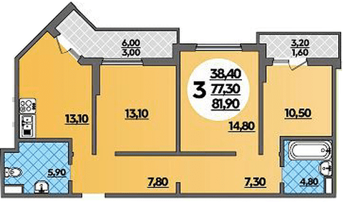Фото №1: 3-комнатная квартира 81 м² - Краснодар, жилой комплекс Парк У Дома, ул. Героев-Разведчиков, 11/1