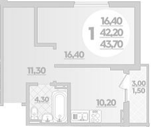 Фото №1: 1-комнатная квартира 43 м² - Краснодар, жилой комплекс Парк У Дома, ул. Героев-Разведчиков, 11/1