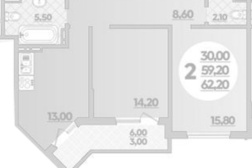 Фото №1: 2-комнатная квартира 62 м² - Краснодар, мкр. жилой комплекс Парк У Дома, ул. Героев-Разведчиков, 11/1