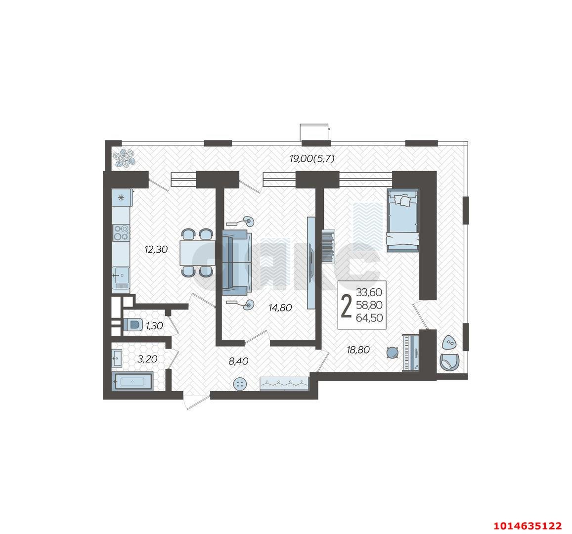 Фото №11: 2-комнатная квартира 70 м² - Краснодар, 9-й километр, ул. Ярославская, 115