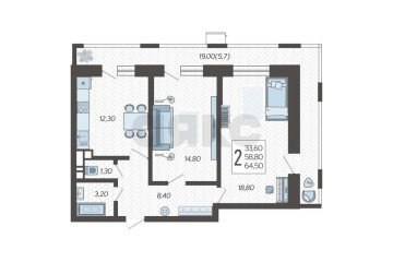 Фото №1: 2-комнатная квартира 70 м² - Краснодар, мкр. 9-й километр, ул. Ярославская, 115