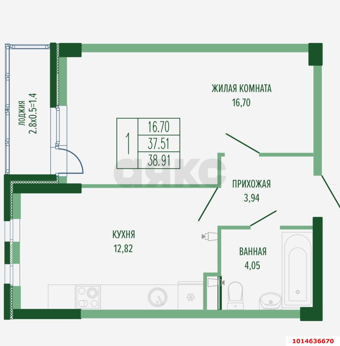 Фото №2: 1-комнатная квартира 43 м² - Краснодар, Фестивальный, 