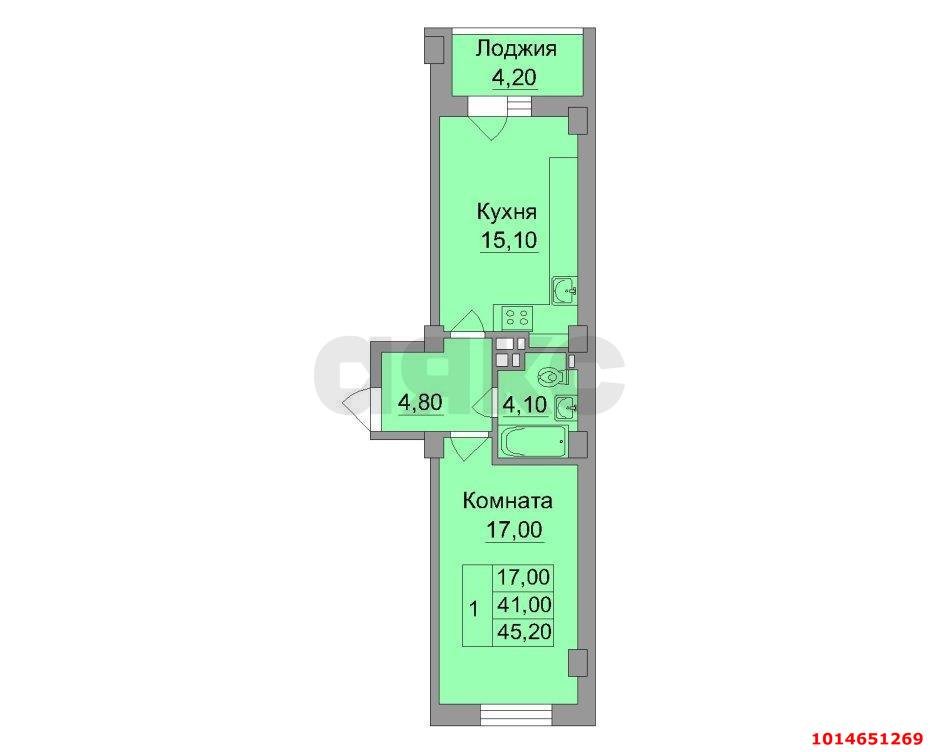 Фото №11: 1-комнатная квартира 41 м² - Краснодар, Губернский, ул. им. Героя Яцкова И.В., 19к2