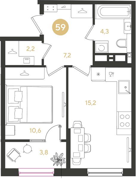 Фото №1: 1-комнатная квартира 43 м² - Краснодар, мкр. Прикубанский внутригородской округ